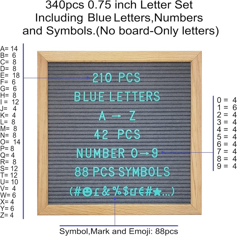 G GAMIT Felt Letter Board Letters Sets - Pre-cut 340pcs 3/4 Inch(0.75") Blue Letters with Canvas Bag(No Board Included) - Image 3